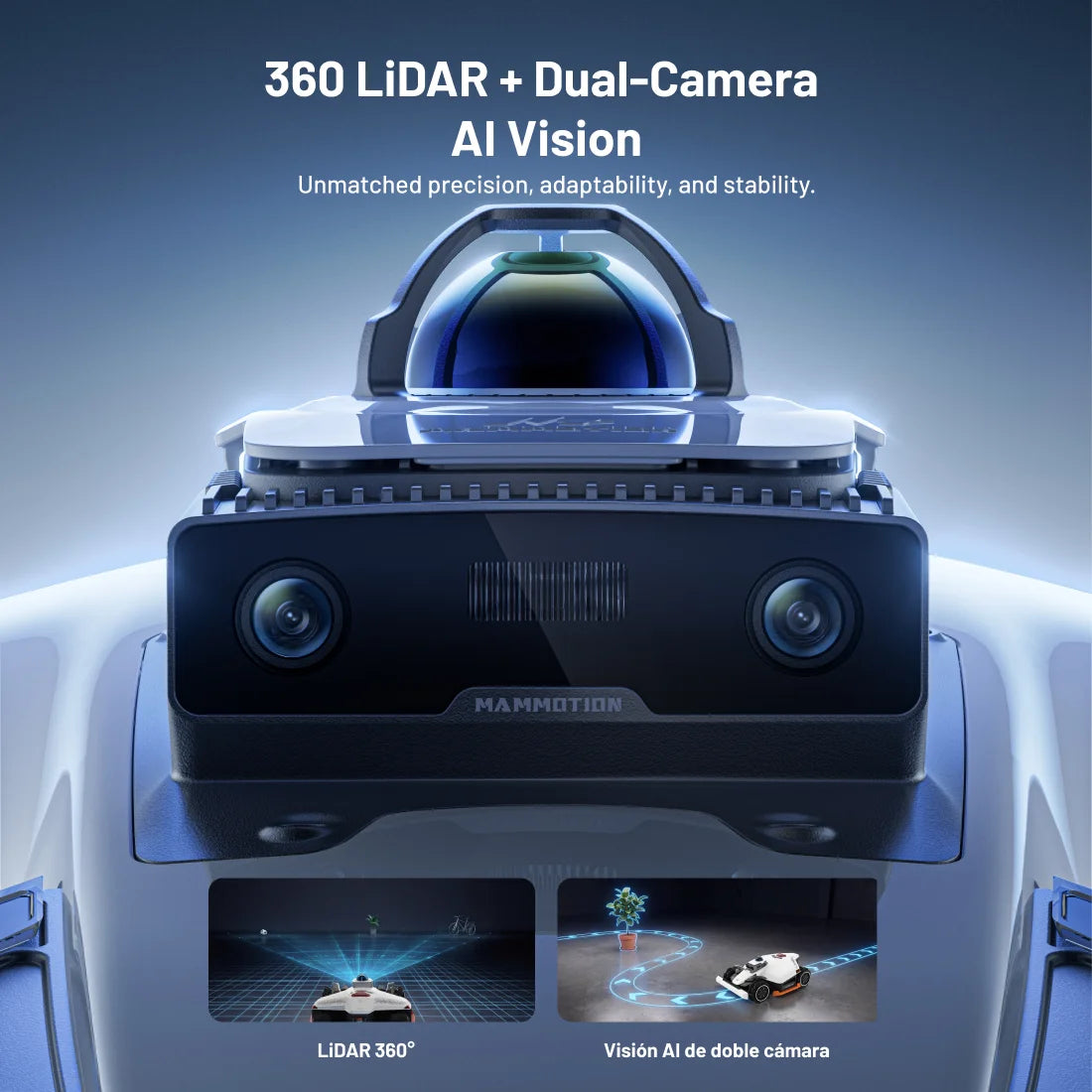 LUBA 3 AWD 1500H Robot Lawn Mower with Garage , 0.37Acres,360° Lidar+Dual-Cam AI Vision, 80% Slopes,2.2-4.0In Cut
