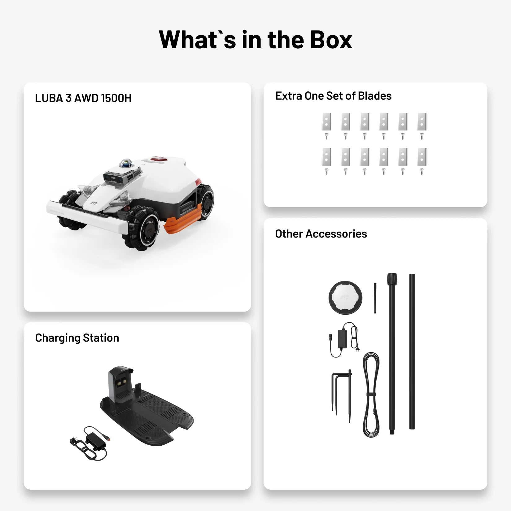 LUBA 3 AWD 1500H Robot Lawn Mower with Garage , 0.37Acres,360° Lidar+Dual-Cam AI Vision, 80% Slopes,2.2-4.0In Cut