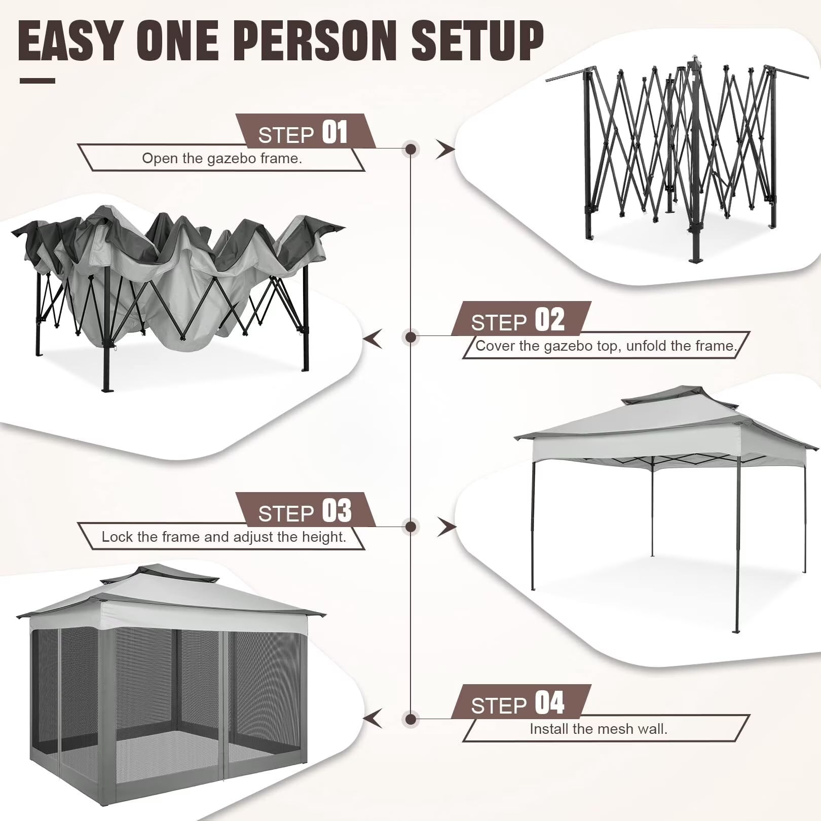 Outdoor Canopy Gazebo 11X11 Pop up Gazebo Patio Gazebo with Mosquito Netting Outdoor Canopy Shelter with 121 Square Feet of Shade for Outdoor Lawn, Garden, Backyard and Deck, Gray
