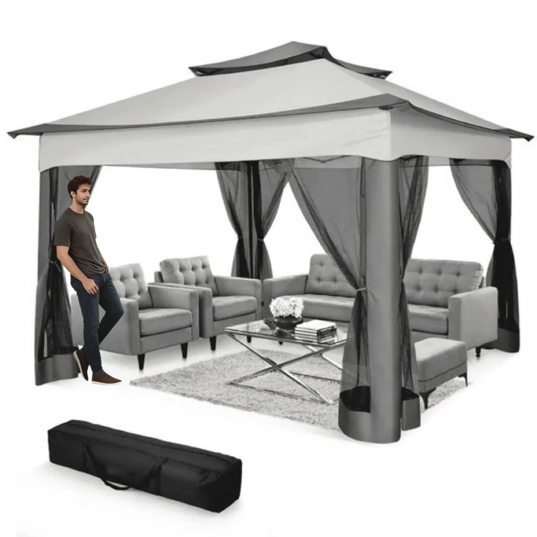 Outdoor Canopy Gazebo 11X11 Pop up Gazebo Patio Gazebo with Mosquito Netting Outdoor Canopy Shelter with 121 Square Feet of Shade for Outdoor Lawn, Garden, Backyard and Deck, Gray