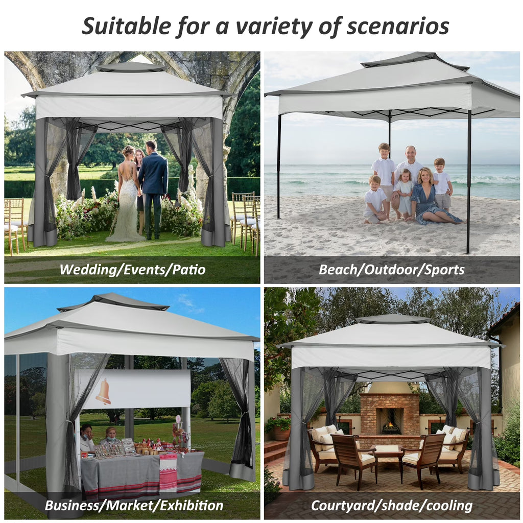 Outdoor Canopy Gazebo 11X11 Pop up Gazebo Patio Gazebo with Mosquito Netting Outdoor Canopy Shelter with 121 Square Feet of Shade for Outdoor Lawn, Garden, Backyard and Deck, Gray