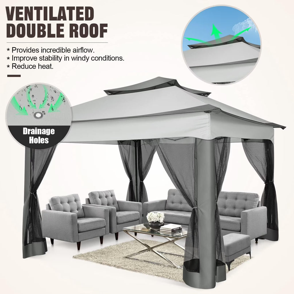 Outdoor Canopy Gazebo 11X11 Pop up Gazebo Patio Gazebo with Mosquito Netting Outdoor Canopy Shelter with 121 Square Feet of Shade for Outdoor Lawn, Garden, Backyard and Deck, Gray