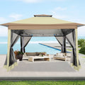 12' X 12' Pop-Up Gazebo Patio Outdoor Canopy Tent with 8 Mosquito Nettings, Adjustable Height and 144 Square Ft of Shade for Garden, Party, Backyard with Vented Top, Khaki
