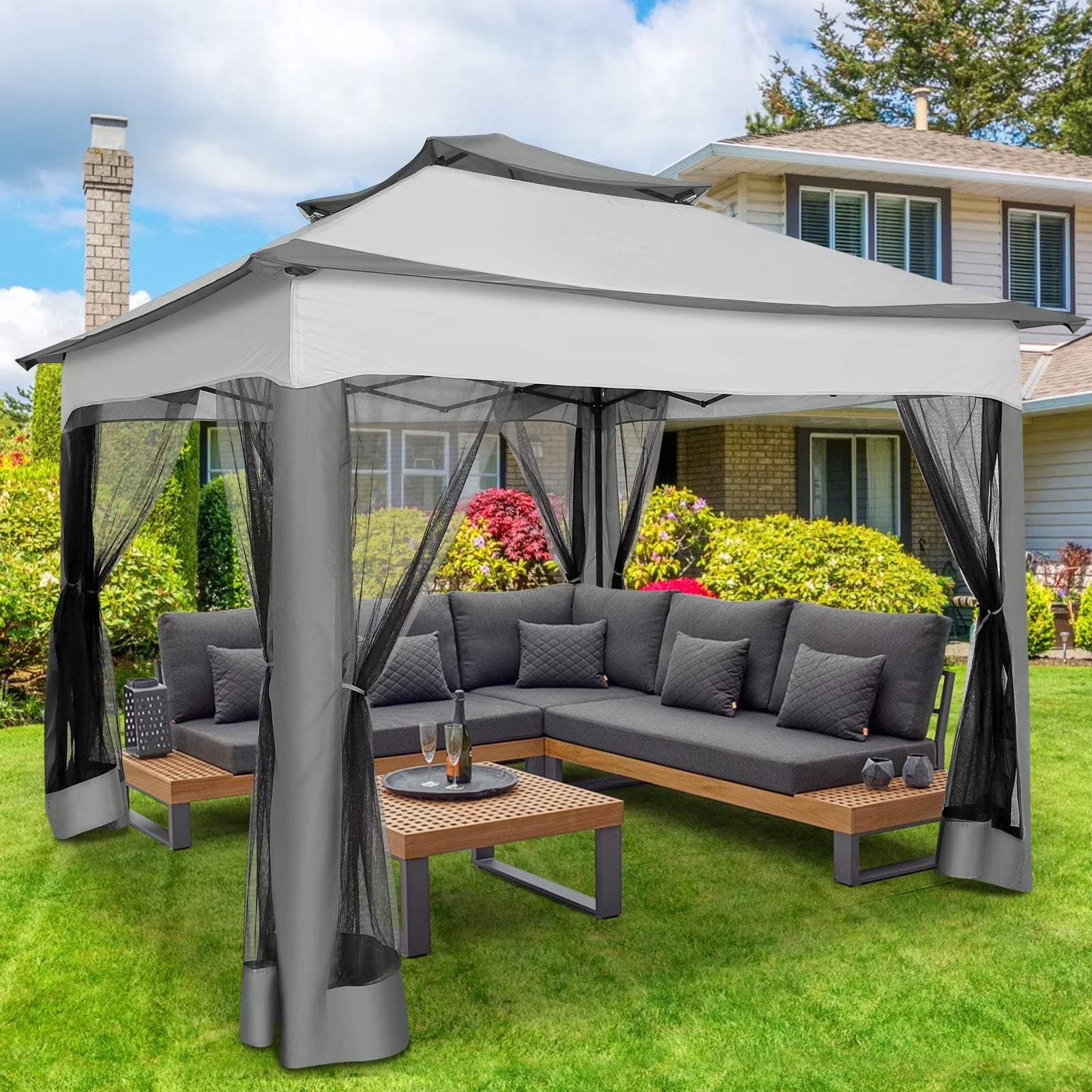 Outdoor Canopy Gazebo 11X11 Pop up Gazebo Patio Gazebo with Mosquito Netting Outdoor Canopy Shelter with 121 Square Feet of Shade for Outdoor Lawn, Garden, Backyard and Deck, Gray