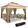 11X11 Pop up Gazebo Outdoor Canopy Gazebo Patio Gazebo with Mosquito Netting Canopy Shelter with 121 Square Feet of Shade for Poolside, Garden, Party and Backyard, Khaki