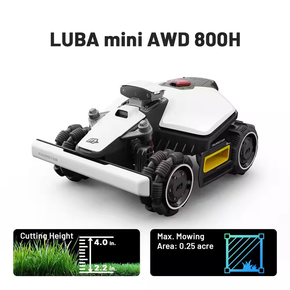 Luba Mini AWD 7.9 In. RTK Robot Lawn Mower (1/4 Acre) Adjustable Cutting Height (2.2 In. - 4 In.) All Terrain, AI Vision