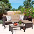 3PC Patio Sofa Set Outdoor Sectional Conversation Set Rattan Wicker