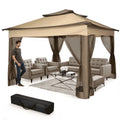 Outdoor Canopy Gazebo 11X11 Pop-Up Gazebo Patio Gazebo with Mosquito Netting Outdoor Canopy Shelter with 121 Square Feet of Shade for Outdoor Lawn, Garden, Backyard and Deck, Brown