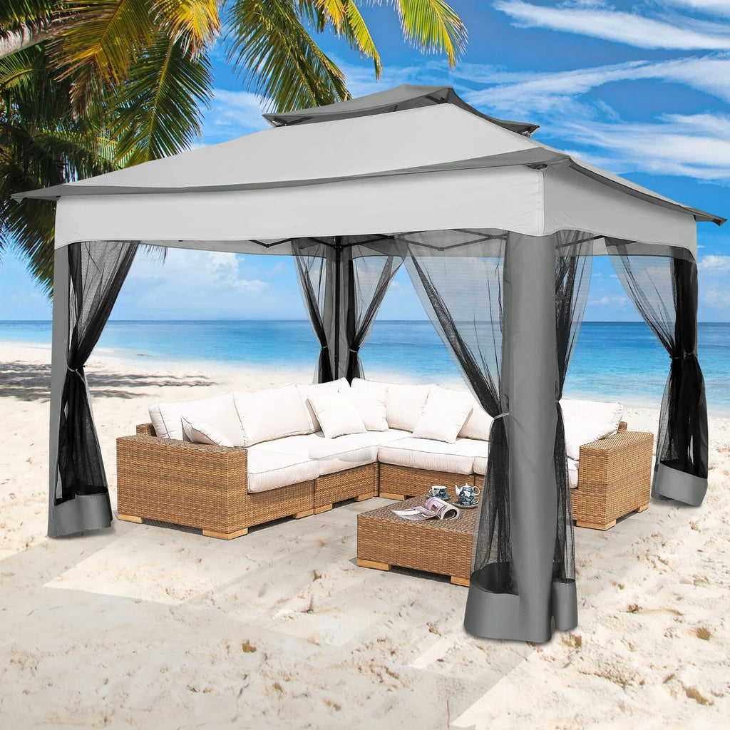 Outdoor Canopy Gazebo 11X11 Pop up Gazebo Patio Gazebo with Mosquito Netting Outdoor Canopy Shelter with 121 Square Feet of Shade for Outdoor Lawn, Garden, Backyard and Deck, Gray