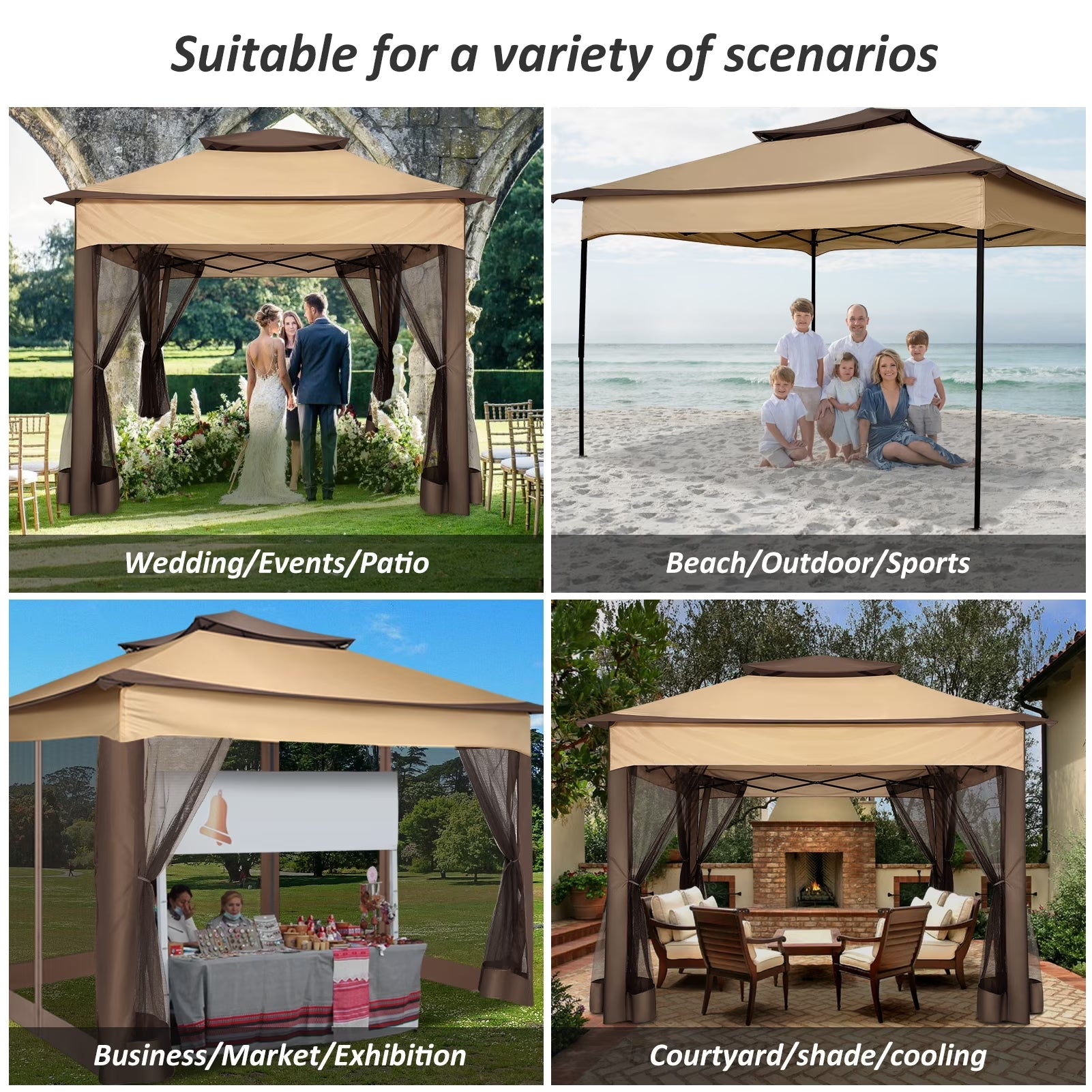 Outdoor Canopy Gazebo 11X11 Pop-Up Gazebo Patio Gazebo with Mosquito Netting Outdoor Canopy Shelter with 121 Square Feet of Shade for Outdoor Lawn, Garden, Backyard and Deck, Brown