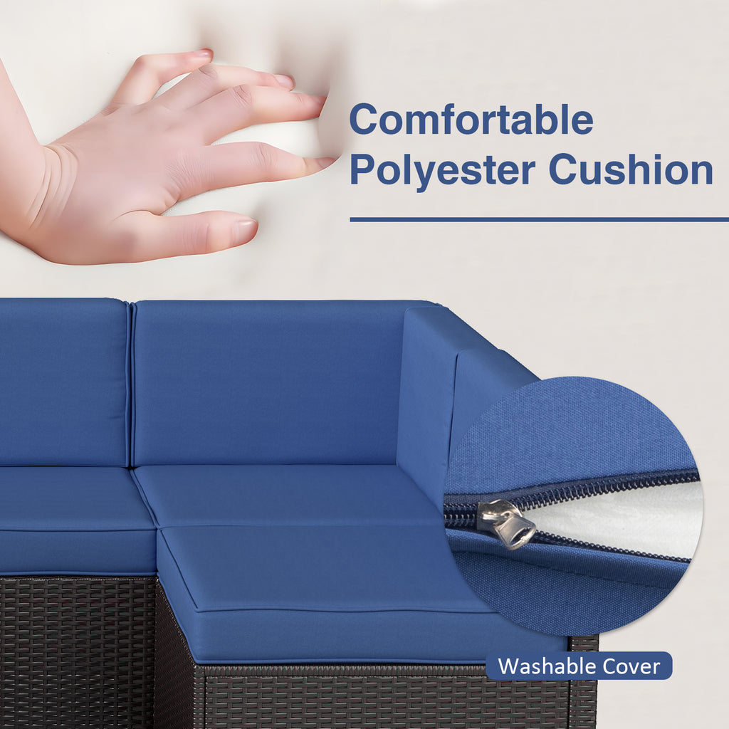 7Pcs Outdoor Patio Furniture Set Wicker Sectional Sofa Conversation Chair Sofa Set with Cushions, Dark Blue